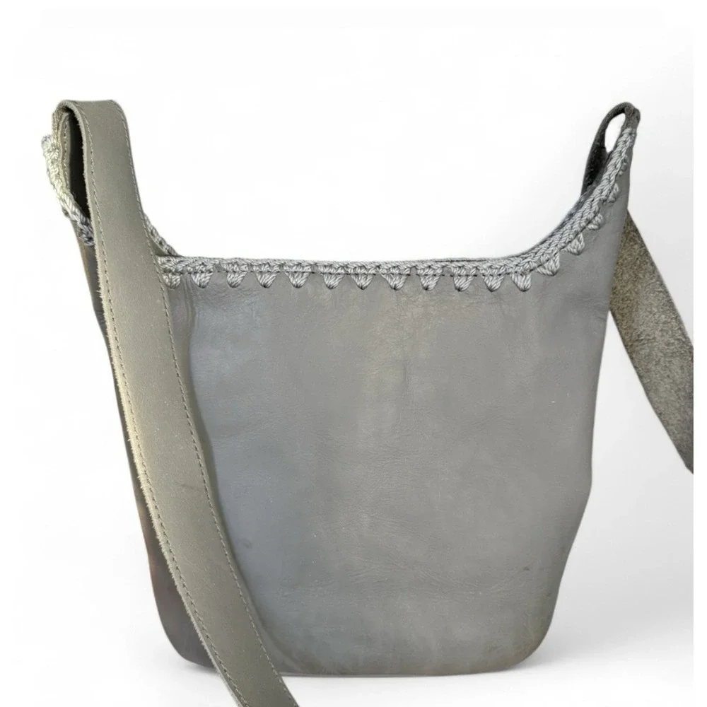 The Sak Grey Leather Hobo Purse, Medium Size With Shoulder Strap